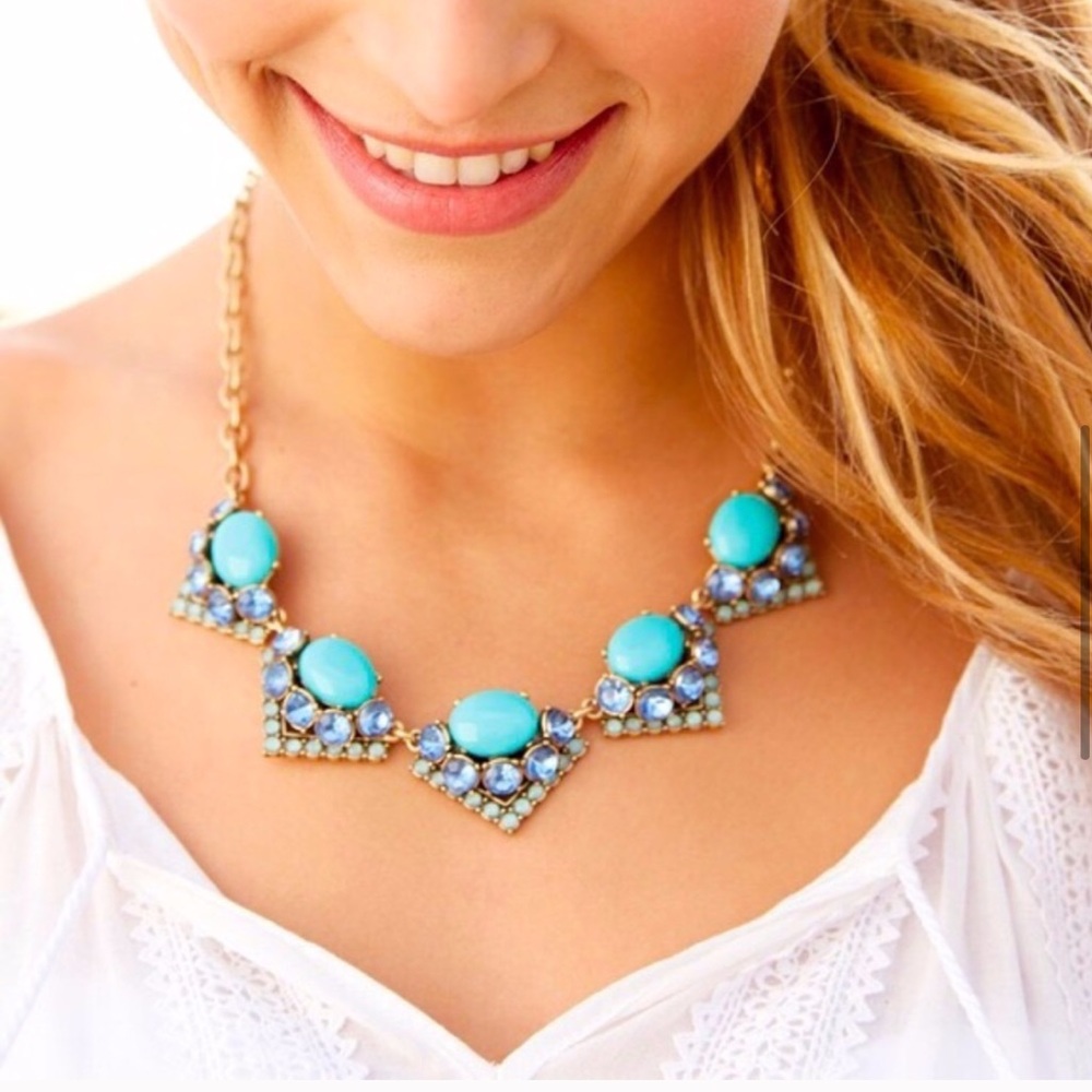 Stella & Dot | Art Deco Style Blue & Green Crystal Adorned Statement Nec… - Picture 2 of 13